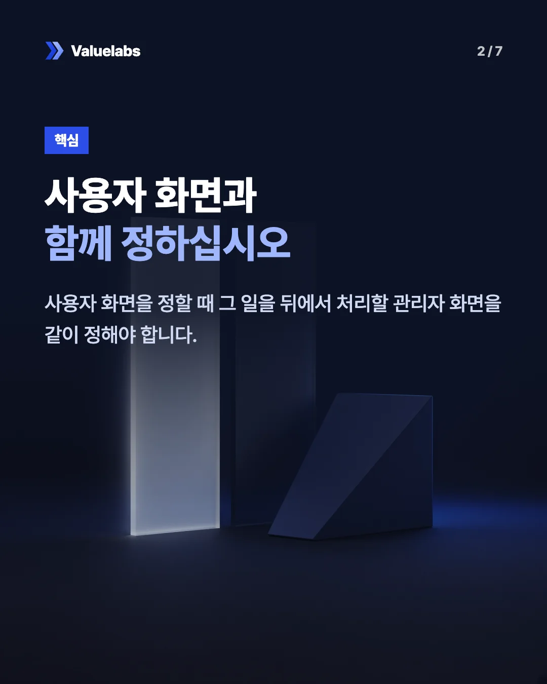 사용자 화면과함께 정하십시오. 사용자 화면을 정할 때 그 일을 뒤에서 처리할 관리자 화면을 같이 정해야 합니다.