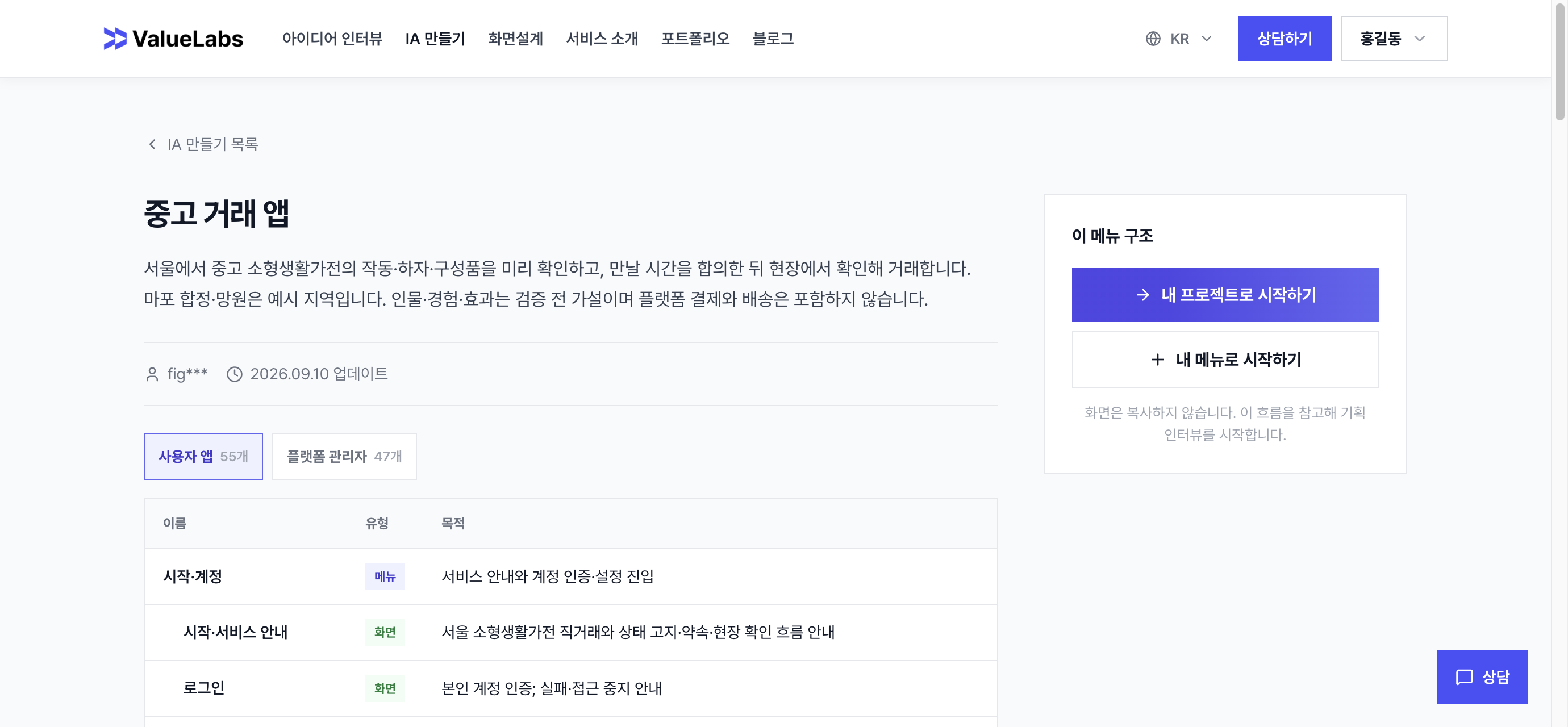 중고 거래 앱 공개 IA의 이용자·플랫폼 관리자 역할 구조